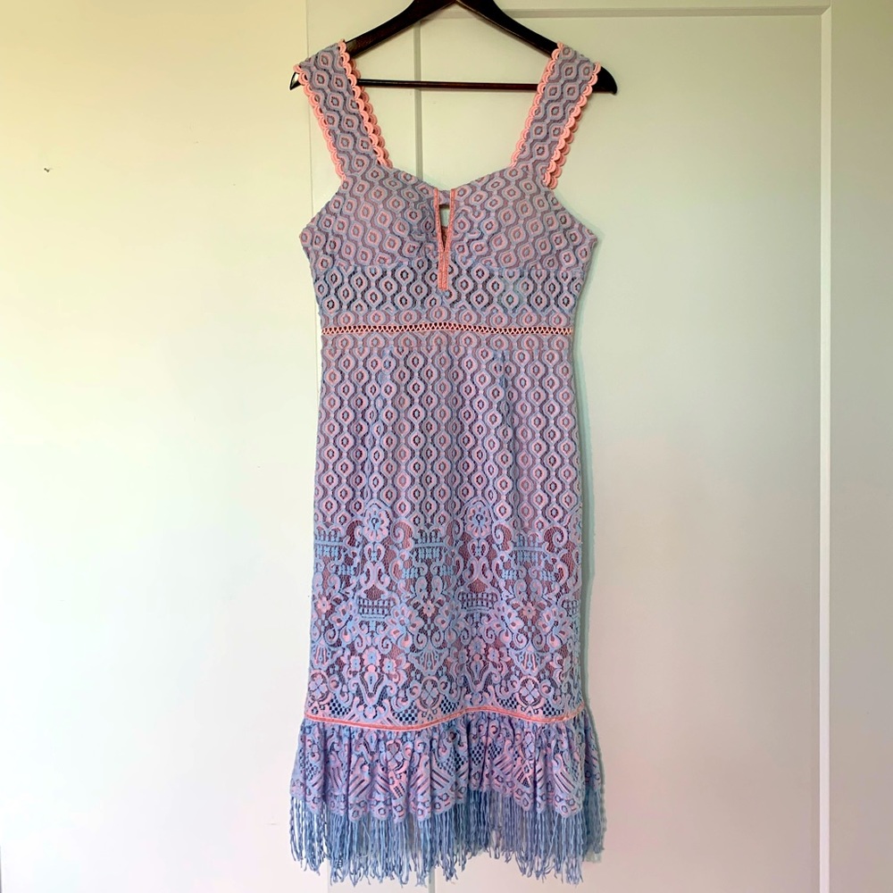 NWT Foxiedox Pink and Lilac Crochet Midi Dress